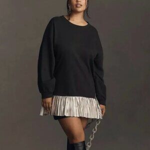 NWT Anthropologie Pilcro Black Sweatshirt with Silver Metallic Trim M NWT